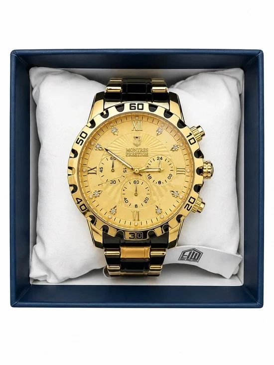 Montres Prestige Gold & Black Chronograph-Style Watch