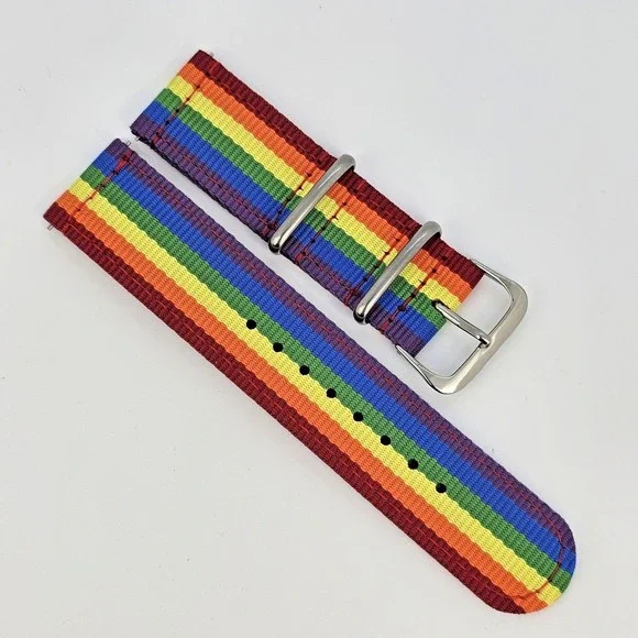 22MM Rainbow Multicolor Canvas Nylon Watch Bands Quick Release‎ Two-Piece Straps