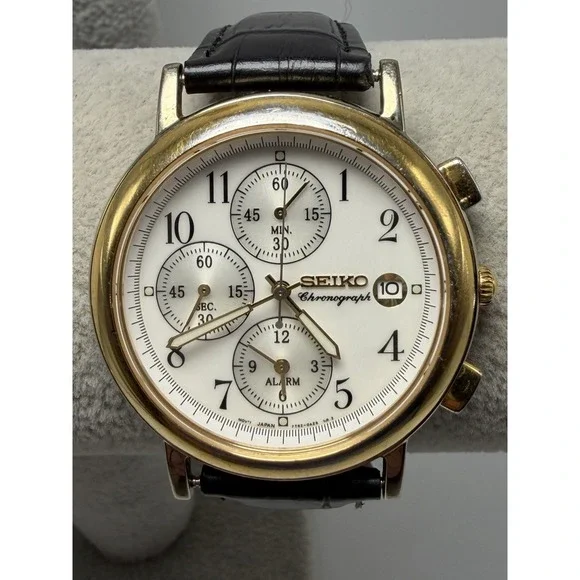Seiko 7T62-0AY0 Chronograph New Battery Mens Watch 37MM 7.75