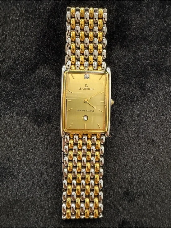 Le Chateau 18k GP Panther Style Low Profile Sleek Two Tone Dress Watch