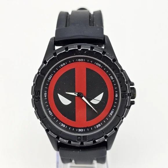 Deadpool Men's Analog Watch 47MM Black Red Dial Black Plastic Bands New‎ Battery
