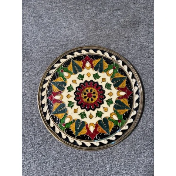 Vintage Cloisonne Turkish Enamel Bronze Wall Plate 5 1/4