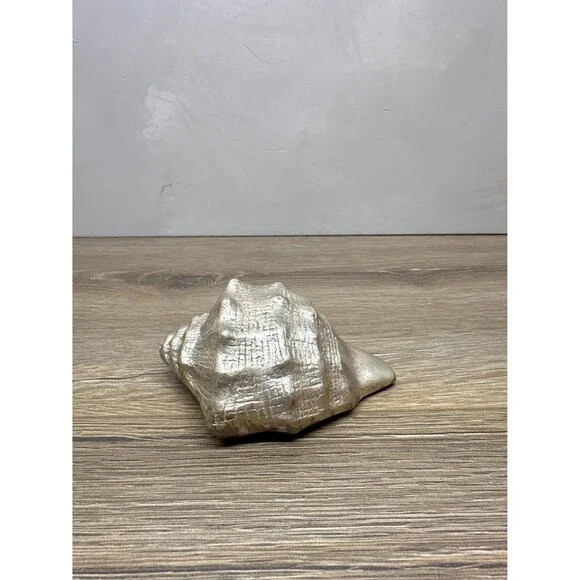 Vintage Solid Brass Small Conch Shell Paperweight, Nautical Ocean Desk Decor, 3.