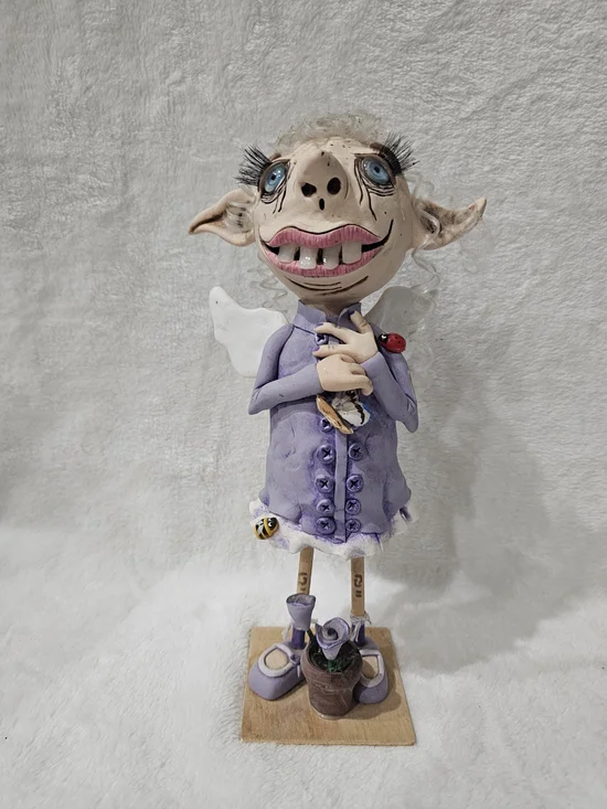 OOAK 10” Mixed-Media Clay Art Doll “Molly Goblin” by RosannasArtClay,Home Accent