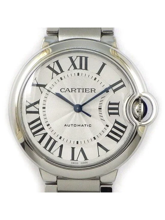 Cartier Watch Ballon Bleu MM Silver Guilloche Dial Roman Index SS Automatic