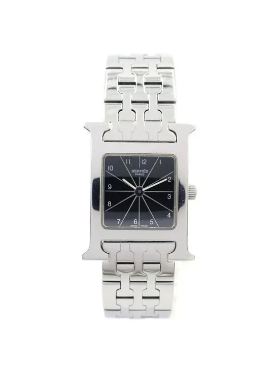 Hermes H Watch Black Dial SS Quartz Stainless Steel