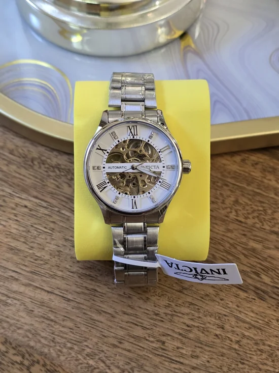 Invicta Men's Silver Skeleton Dial Automatic Watch with White Accents