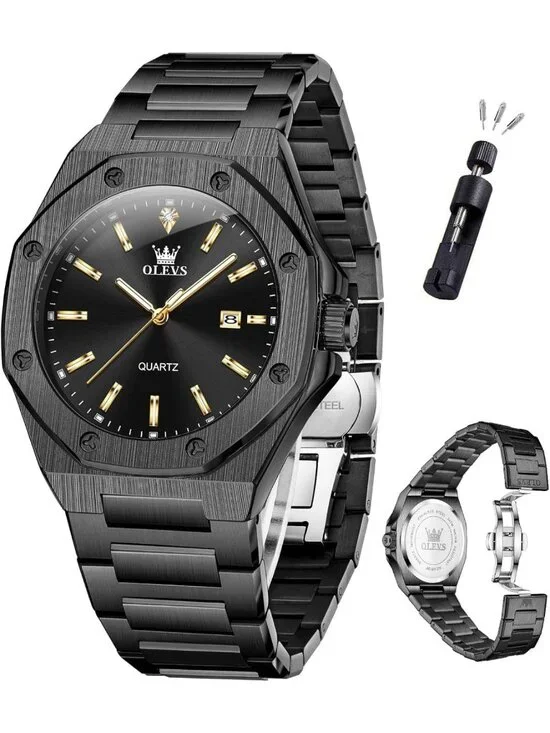 Luxury Octagonal Men's Dress Watch - Stainless Steel, Quartz Analog, Luminous