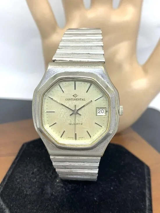 Continental Men's Watch Swiss Quartz Vintage Silver Dial Date Stainless Steel