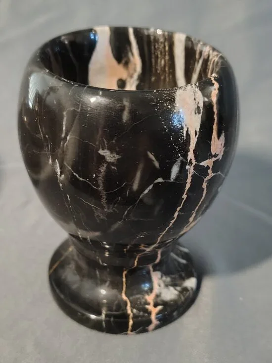 Vintage Italian Portoro Marble Bowl and Goblet Set