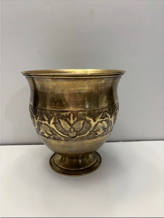 Vintage embossed brass planter