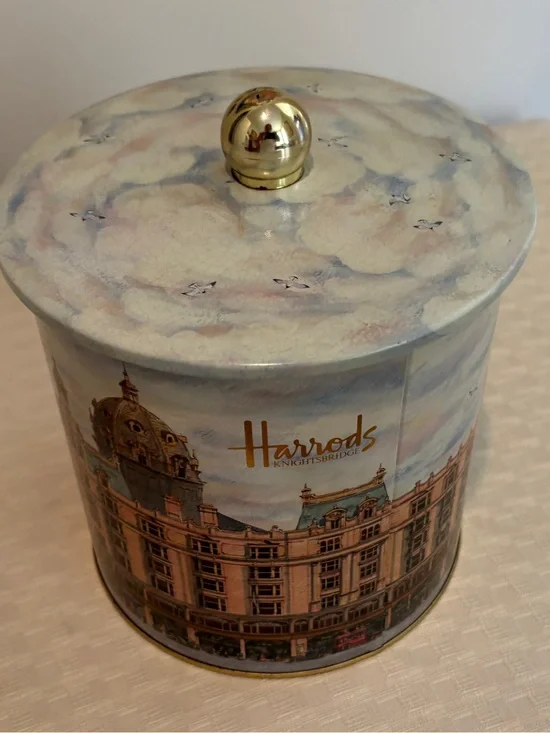 Harrods Cream, Gold & Blue Decorative Storage Tin