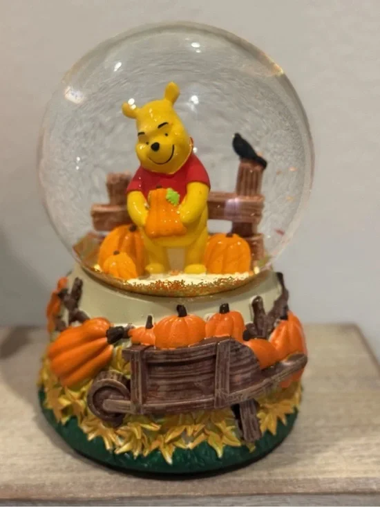 Musical Disney Winnie the Pooh Fall Pumpkin Crow Harvest Musical Snow Globe RARE