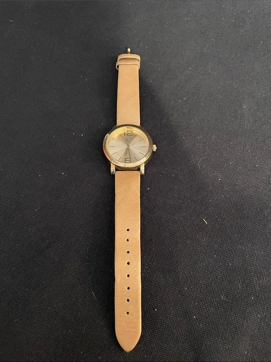 Charming Charlie Gold Case Watch with Tan Strap