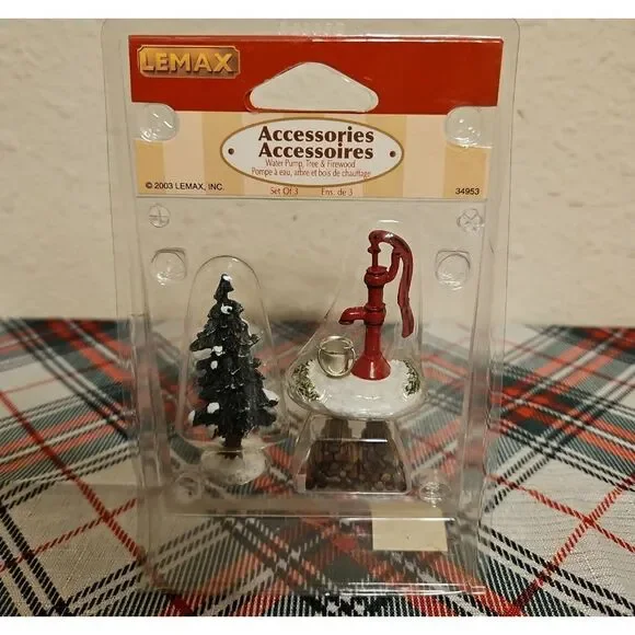 Lemax Water Pump, Tree, & Fire Wood Mini Figurine Holiday Village Accessories