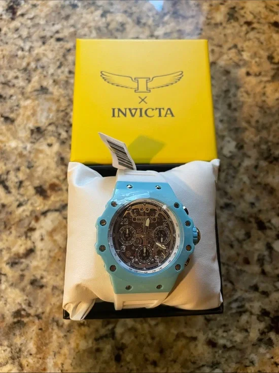 Invicta Racing Light Blue and White Chronograph Silicone Band Watch