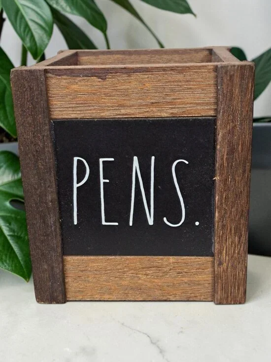 Rae Dunn PEN Holder, Wood Rustic Organizer PENS, Office Desk