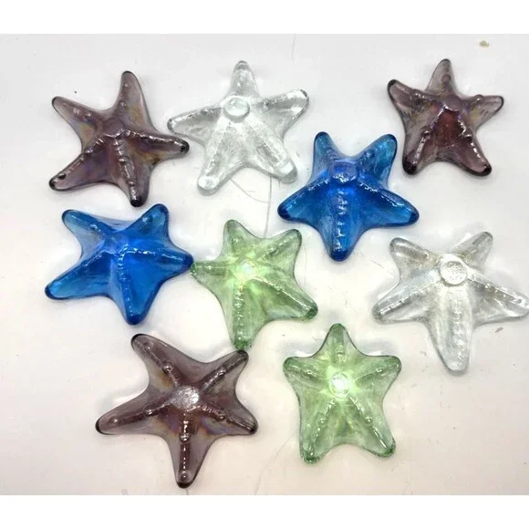 lot of  9 Vintage Art Glass Iridescent Starfish Sea Fish Paperweight Ocean Decor