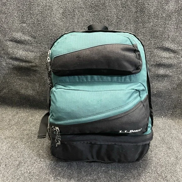 L.L. Bean ODJ86 Weekender Canvas‎ Backpack Green/BLK Vintage Hiking Travel Bag