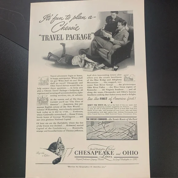 Vintage 1940 Chesapeake and Ohio Lines Travel Package Ad Advertisment