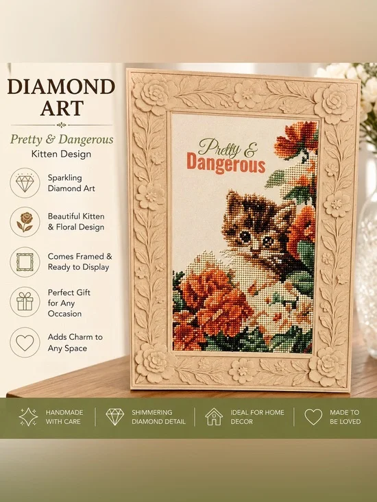 Kitten Diamond Art Wall Decor - Sealed