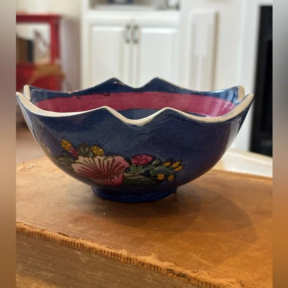 Vintage Chinoiserie Trinket Bowl Dish. 6”x2.5” Asian |  Scalloped Edge Porcelain
