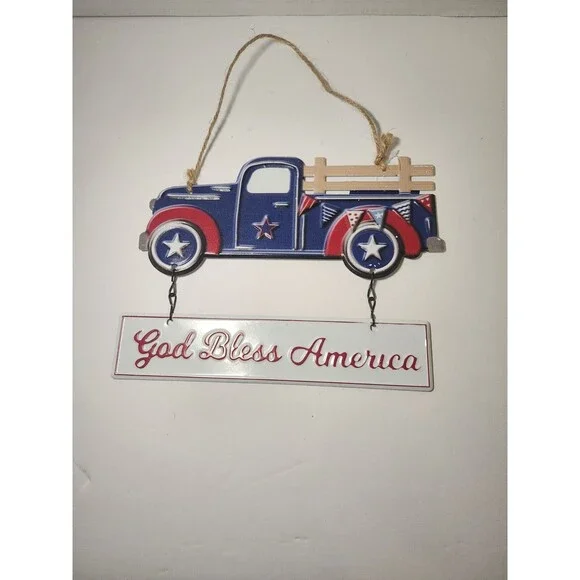 Patriotic Metal Wall Hanging Truck With God Bless America