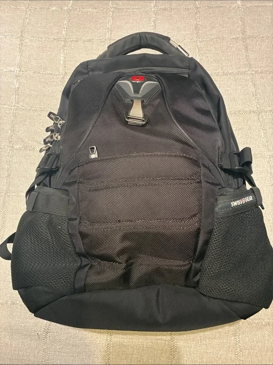 SwissGear Black Everyday Laptop Backpack with Red Logo Accent