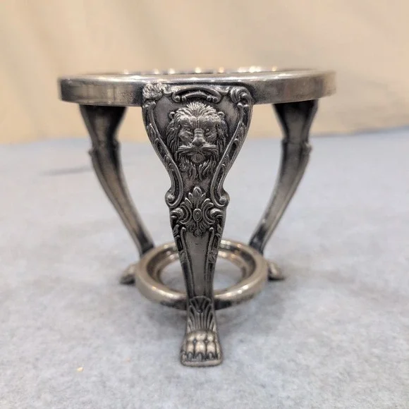 Ornate Silver Tone Lion Head Claw‎ Foot Metal Bowl Stand Pedestal Base