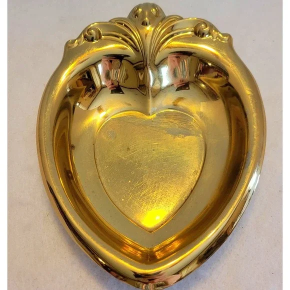 Heart Trinket Dish‎ Small Gold / Brass Tone Vintage Scrolled Decorative Bowl 6