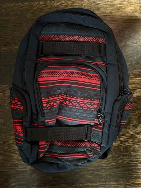 Men's Black & Red Patterned Backpack - Casual Daypack