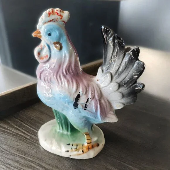 Porcelain Rooster Figurine‎ Made in Japan, Chicken Farmhouse Decor, Vintage 5