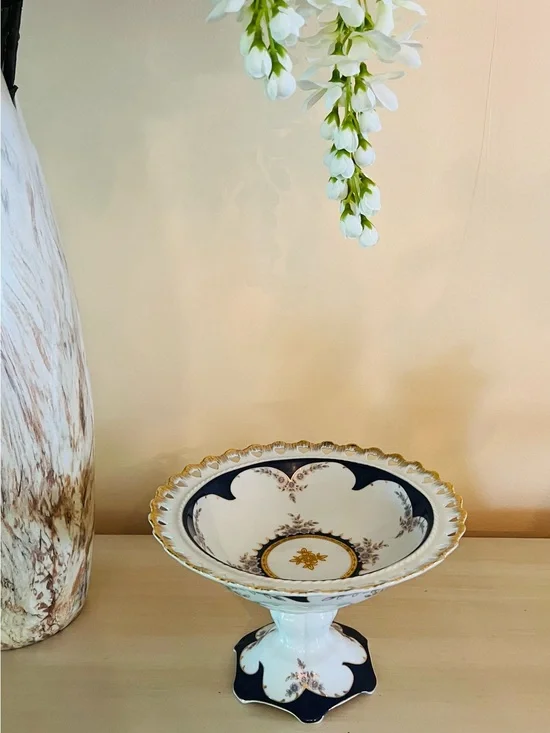 Firmamento Fine Italian 1980s Vintage Porcelain Pedestal Compote Bowl