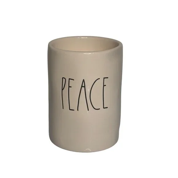 NEW Rae Dunn Magenta Peace Cypress Cedar Scented Candle 7 oz‎ Ceramic Jar Beige