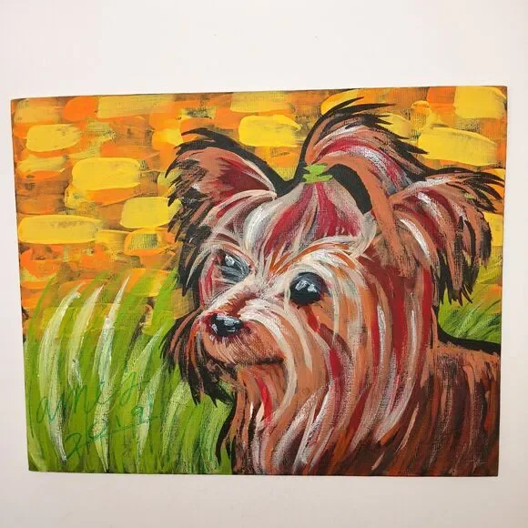 Original Painting of A Yorkie Yorkshire Terrier Signed Impressionist Art 8x10 in