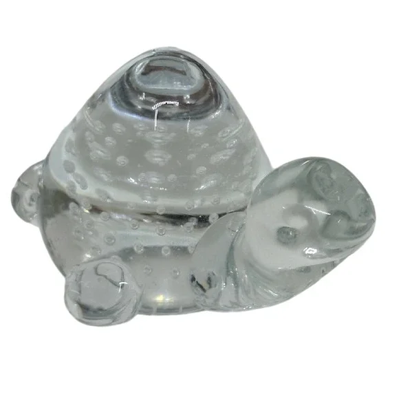 VTG Turtle Figurine‎ Paperweight Clear Hand Blown Glass Controlled Bubbles Art