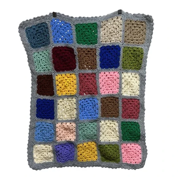 Handmade‎ Crochet Afghan Granny Square Blanket Multicolored Cottagecore 27x31
