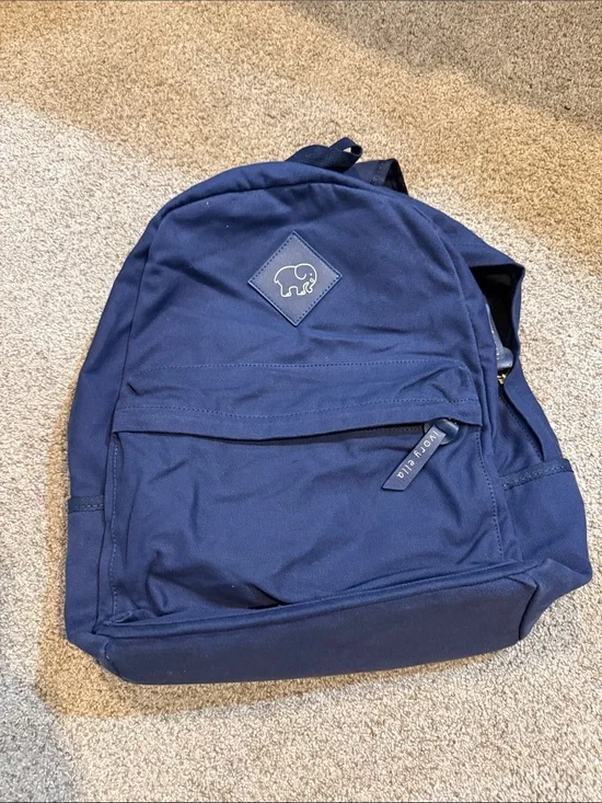 ivory ella Navy Canvas Backpack with Elephant Patch