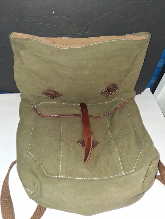 Gootium Military Style Canvas & Leather Travel Backpack Rucksack WWII Army Green