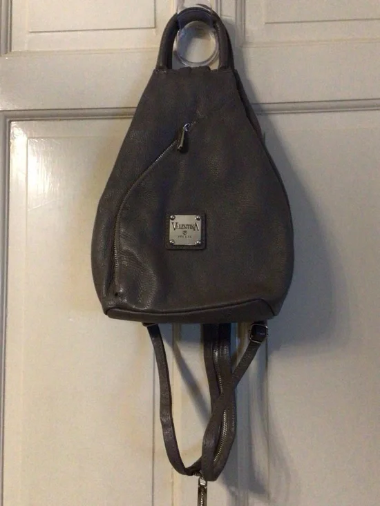 Valentina Gray Leather Teardrop Sling Backpack with Diagonal Zip