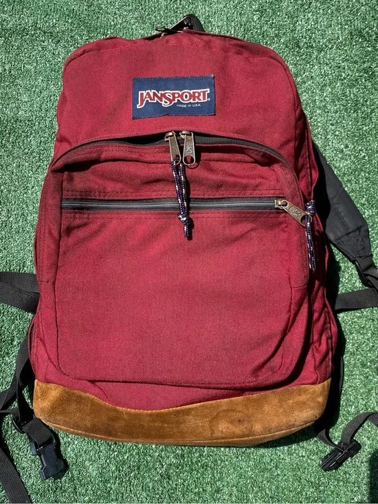 Vintage 90’s JanSport Suede Bottom Burgundy Backpack W/ Waist Strap USA Made