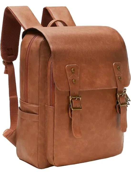 Vintage Waterproof Leather Backpack for Men & Women, 15.6