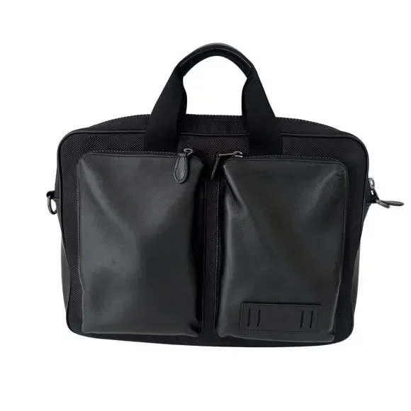 Coach Rider Briefcase Leather Nylon Business Travel Laptop Bag Black 6705