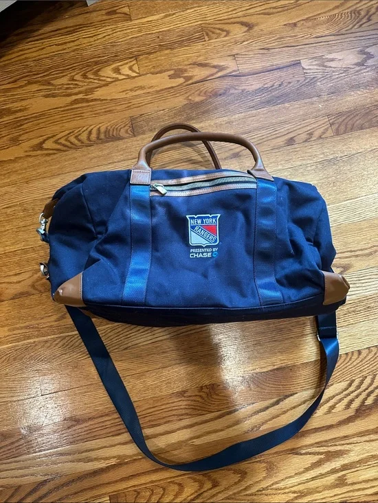 Brooks Brothers x NY Rangers Navy Duffel Bag with Brown Accents
