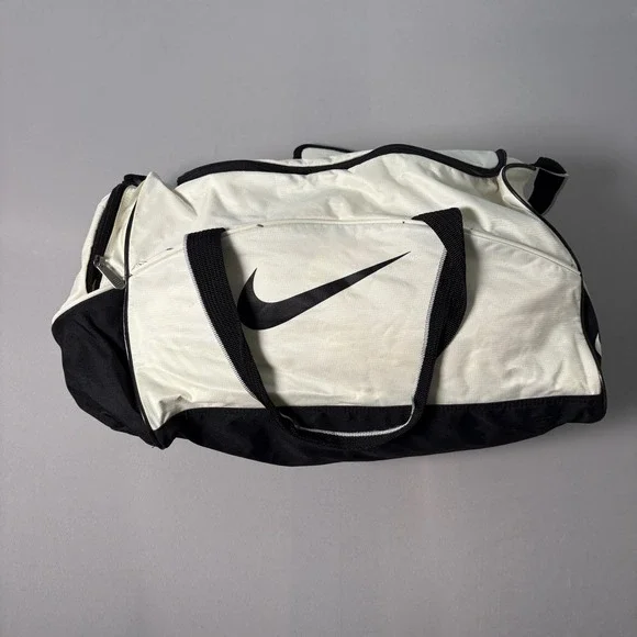 Nike Woven Duffel Bag White Black Gym Travel Training Swoosh Logo
