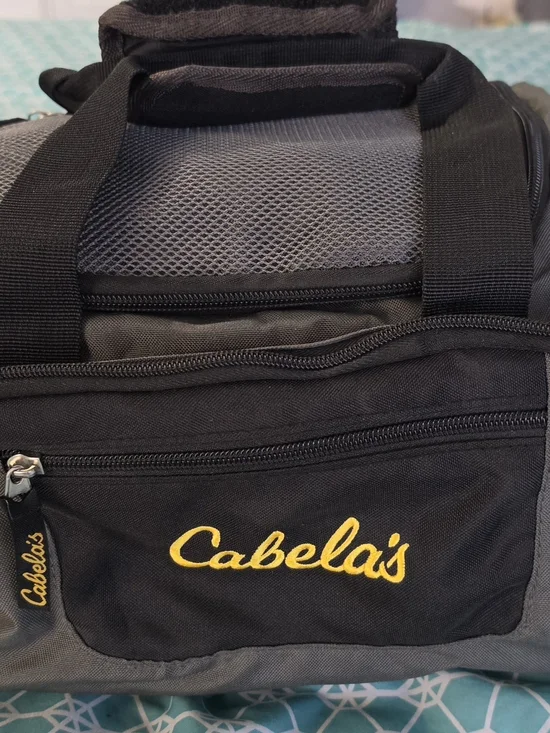 Cabela's Black and Gray Duffel with Yellow Logo