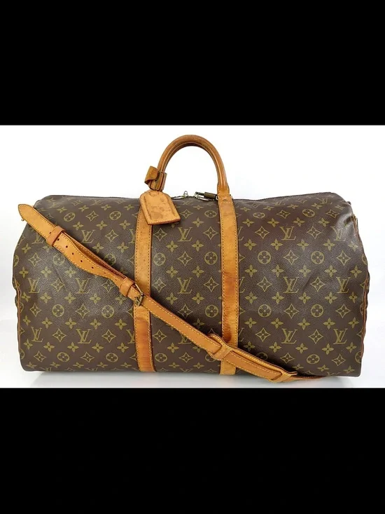 Louis Vuitton Brown Monogram Canvas Duffel with Tan Leather Trim