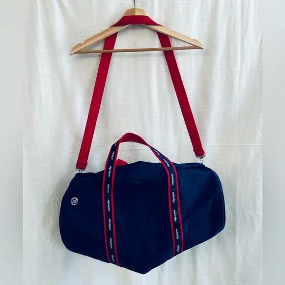 Men's NWT Warden Brooks Navy Banker Duffel Bag‎ with Red Straps
