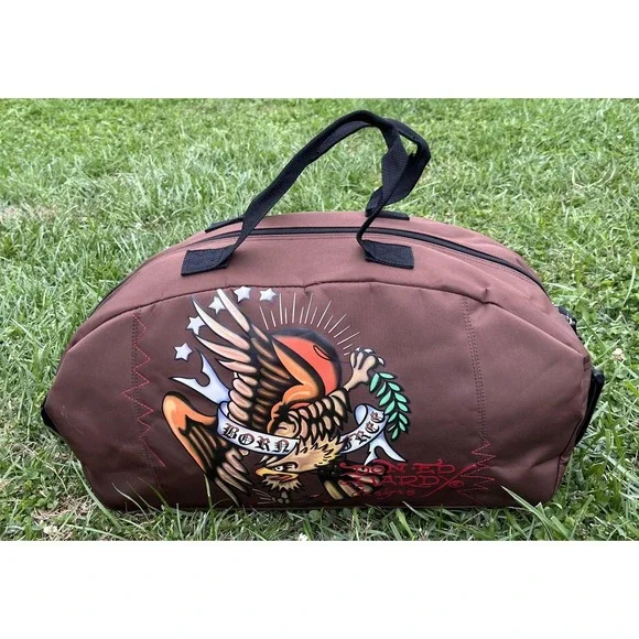 Ed Hardy Born Free Eagle Duffel Gym Bag Brown Tattoo‎ Art Weekender Travel Strap