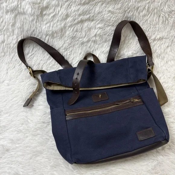 Esperos Soho Rolltop Backpack Navy Canvas Leather Straps USA Made‎ Laptop Bag